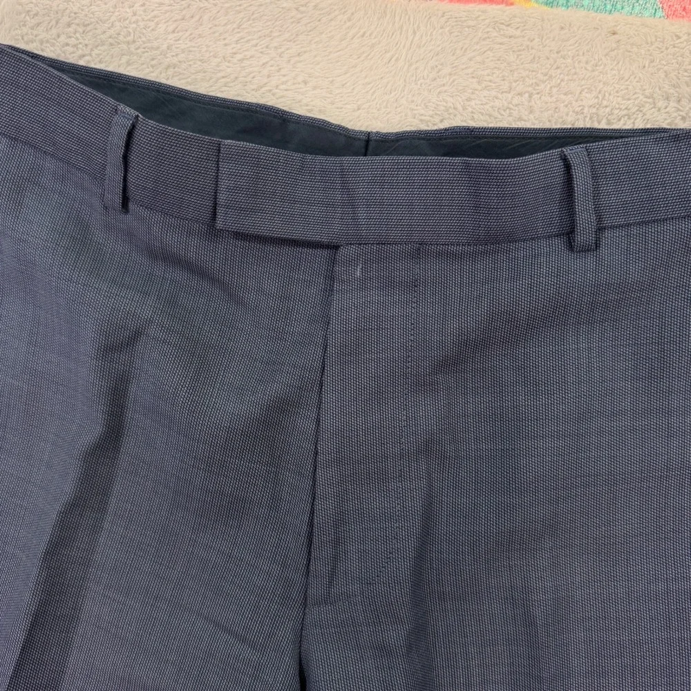 Hugo Boss Mens 33x31 Dress Pants Blue Virgin Wool Flat Front Straight Leg Casual